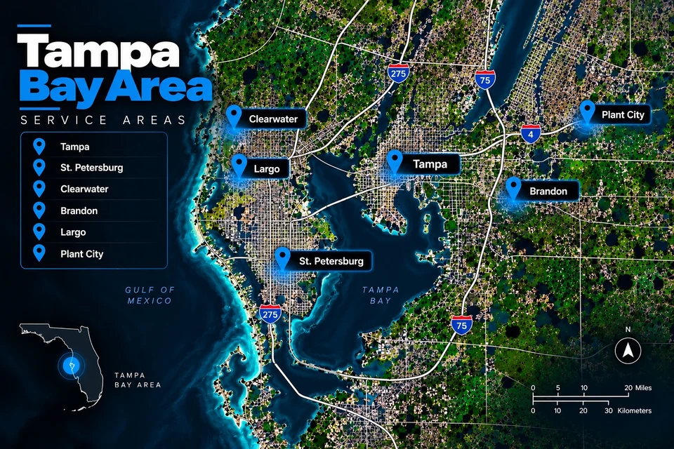 Tampa Bay Area illustrative service area map